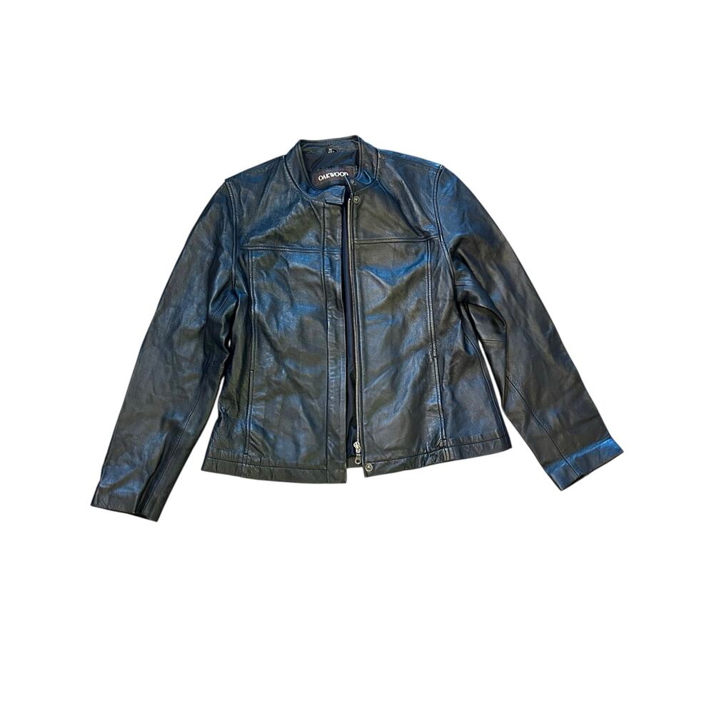 Oakwood Women’s Black Leather Moto Biker Jacket Racer Collar Size XL